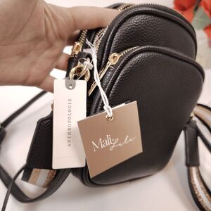 NWT DEFECT Mali & Lili Josephine Carbon Crossbody Sparkle Strap Triple Zip Bag